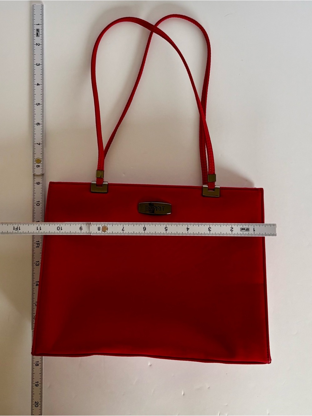 Y2K 90s Esprit Red Nylon Top Handle Shoulder Tote Bag Minimalist Retro Chic VTG - Picture 15 of 15